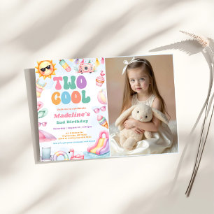 Editable Summer Two Cool 2nd Birthday Party Photo Invitation