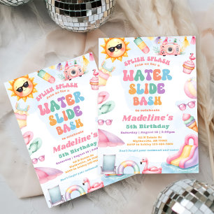 Editable Summer Water Slide Bash Birthday Party Invitation