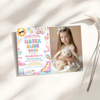 Editable Summer Water Slide Bash Birthday Photo Invitation