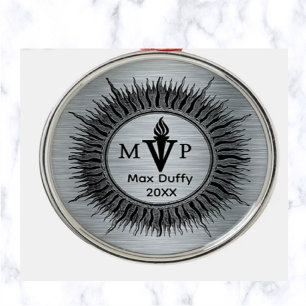 Editable Sunburst MVP Torch Flame Award Metal  Ornament