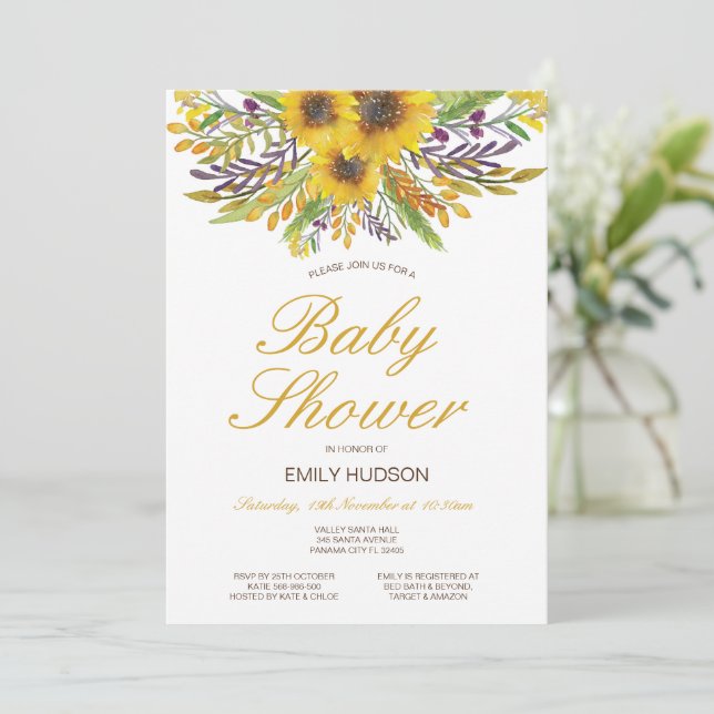 Editable Sunflower Baby Shower Invitation, Party Invitation (Standing Front)