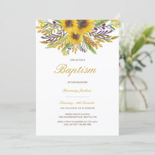 Editable Sunflower Baptism Invitation