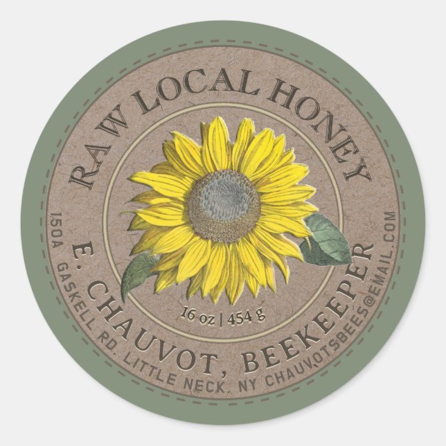 Editable Sunflower Honey Kraft Honey Jar Label (Front)