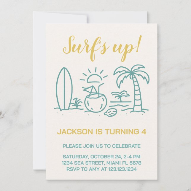 Editable Surf’s Up Birthday Party Invitation (Front)