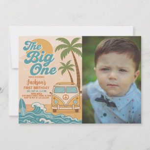 Editable Surfing The Big One Boy 1st Birthday Invitation