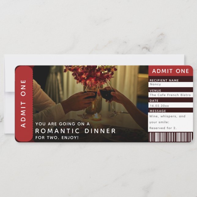 Editable Surprise Ticket - Romantic Dinner for Two Card (Front)