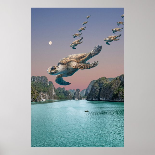 Editable Surreal Flock of Turtles Art Poster (Front)