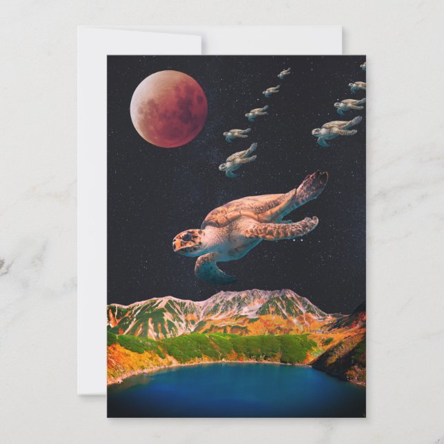 Editable Surreal Turtles Flying in Space Card (Front)