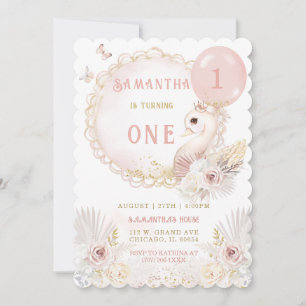 EDITABLE Swan First Birthday Template