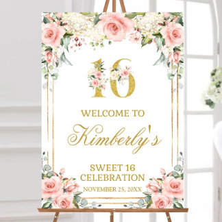 EDITABLE Sweet 16 Welcome Sign Template Blush Pink