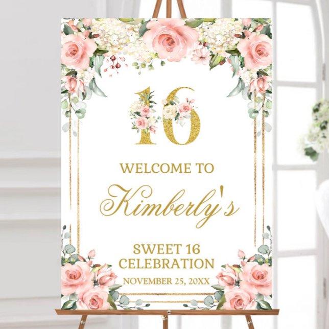 EDITABLE Sweet 16 Welcome Sign Template Blush Pink (Creator Uploaded)