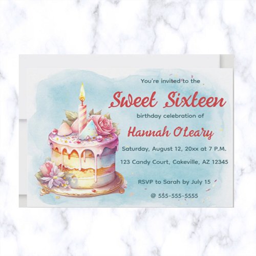 Editable Sweet Sixteen Cake Birthday Party Invitation