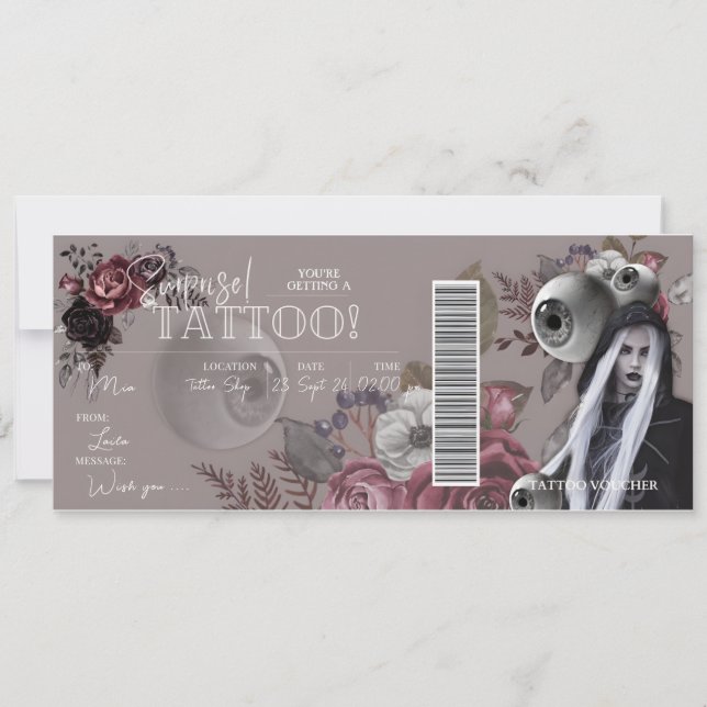 EDITABLE Tattoo Birthday Gift Card Voucher  (Front)