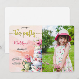 Editable Tea Party Birthday Photo Invitation