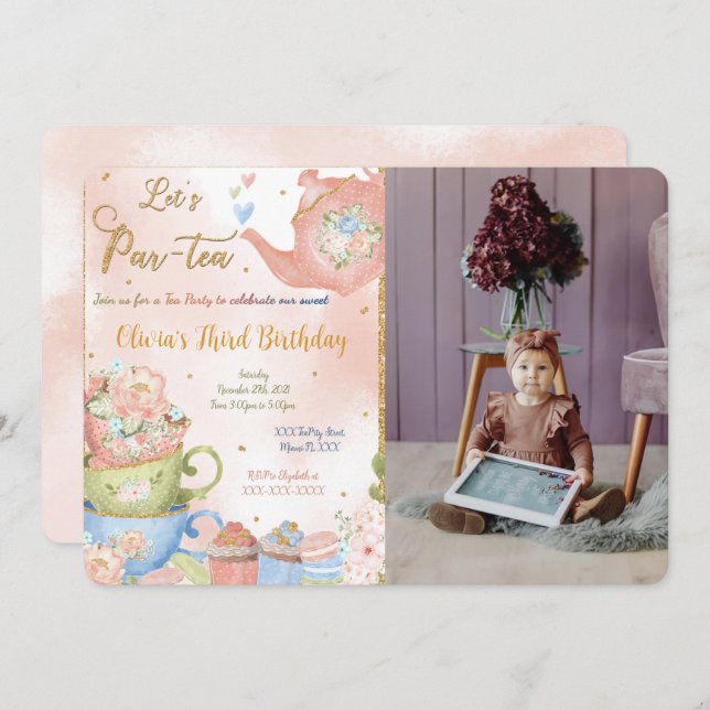 Editable Tea Party Photo Invitation (Front/Back)