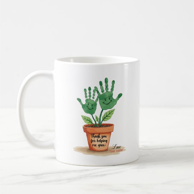 Editable Teacher Gift With Handprint Art Coffee Mug (Left)