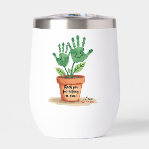 Editable Teacher Gift With Handprint Art Thermal Wine Tumbler