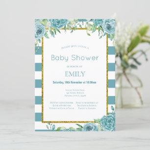 Editable Teal Floral Invitation, Bridal, Baby  Invitation