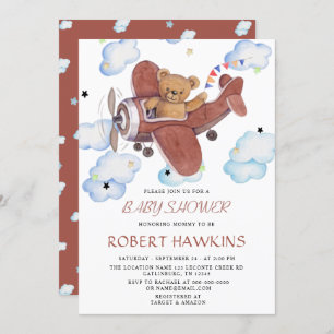 EDITABLE Teddy Bear Airplane Baby Shower Invitation