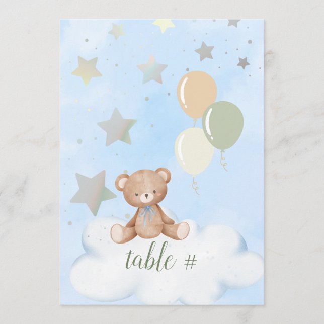 Editable Teddy Bear Baby Shower 5x7 Table Numbers (Front)