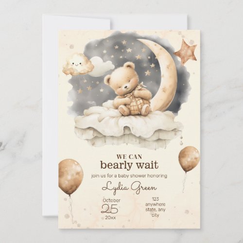 Editable Teddy bear baby shower Gender neutral  Invitation