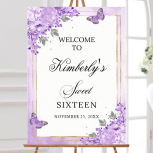 EDITABLE Template Sweet 16 Welcome Sign, Purple Foam Board
