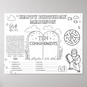 Editable ten commandments coloring mat  poster