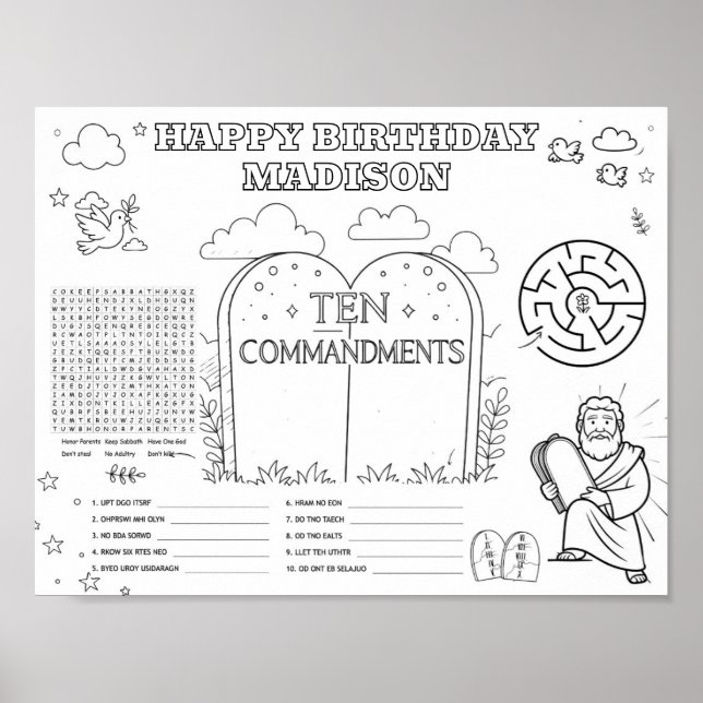 Editable ten commandments coloring mat  poster (Front)