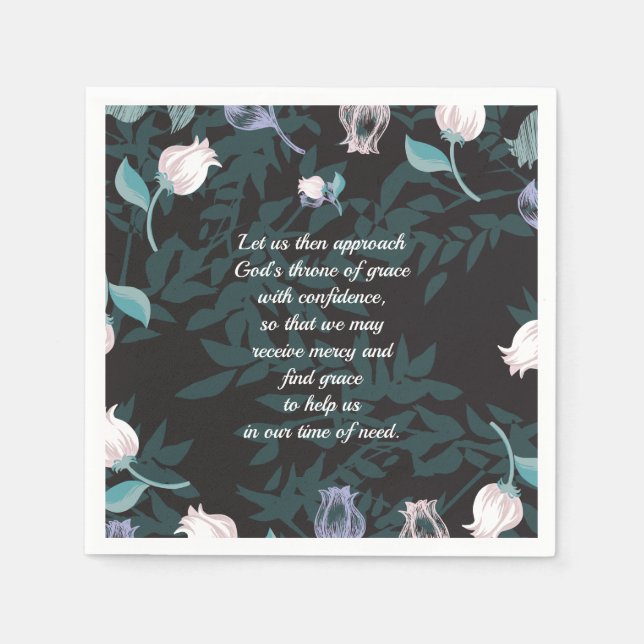 Editable text floral design black ver napkins (Front)