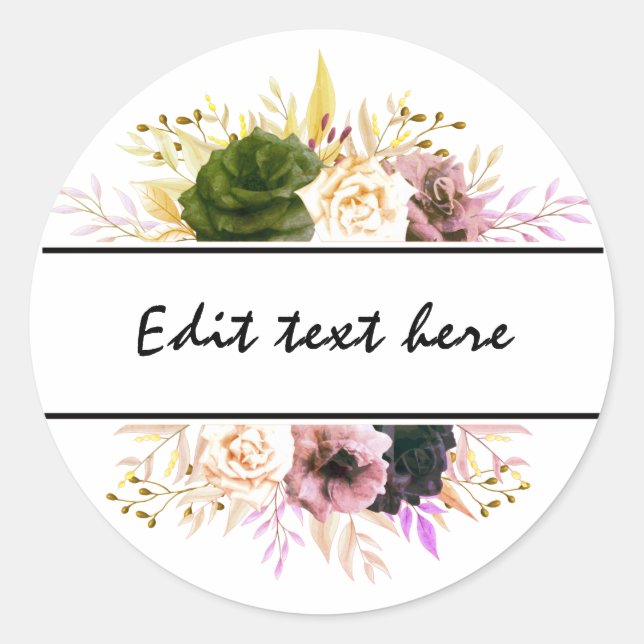 Editable Text Floral Thank You, Welcome, Home made Classic Round Sticker (Front)