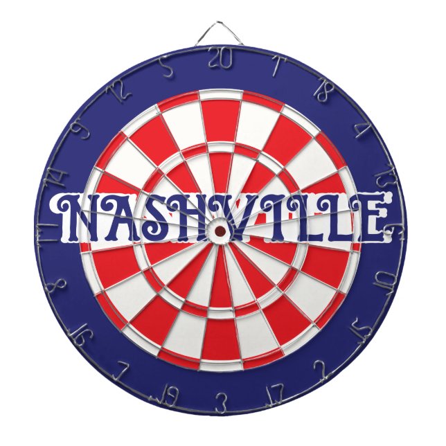 (editable text) NASHVILLE TN  White Red Navy Blue Dart Board (Front)