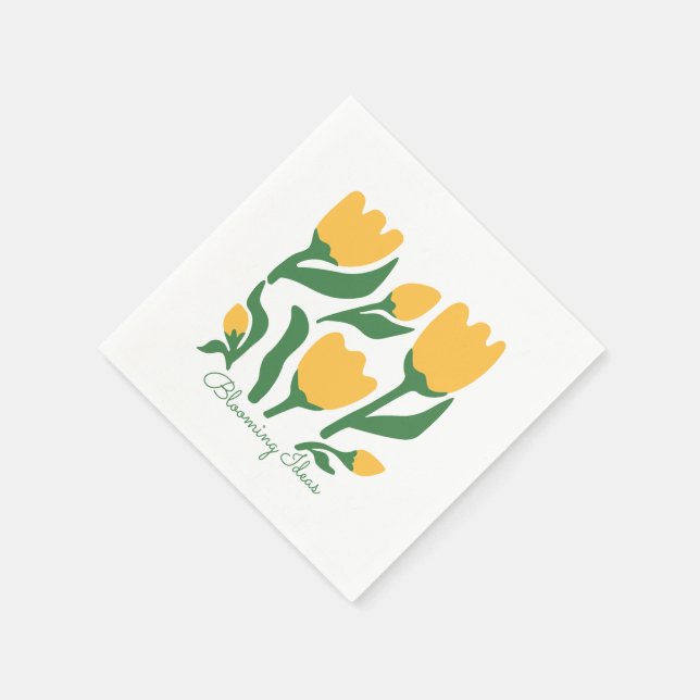 Editable Text Yellow Tulip Minimalist Esthetic Napkins (Corner)