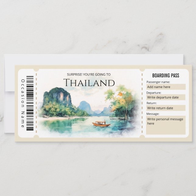 Editable Thailand Plane Boarding Pass Ticket Invitation (Front)