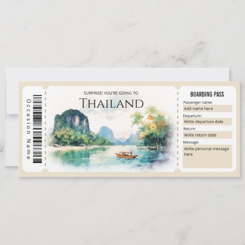 Editable Thailand Plane Boarding Pass Ticket Invitation