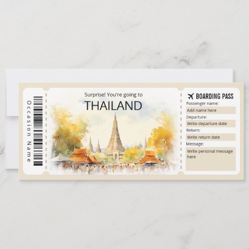 Editable Thailand Plane ticket Thailand Trip Invitation