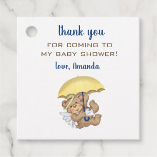 Editable Thank You Baby Shower Angel Bear Umbrella Favor Tags
