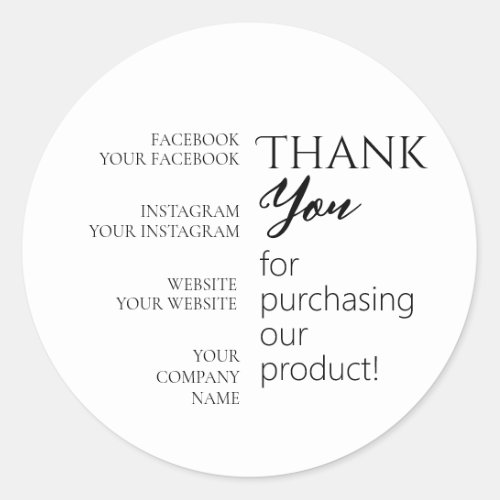 Editable Thank You For Purchasing Our Product Classic Round Sticker