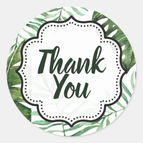 Editable Thank You Green Tropical Party Favor Classic Round Sticker