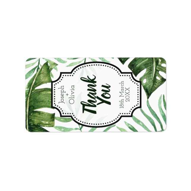 Editable Thank You Green Tropical Party Favor Label (Front)