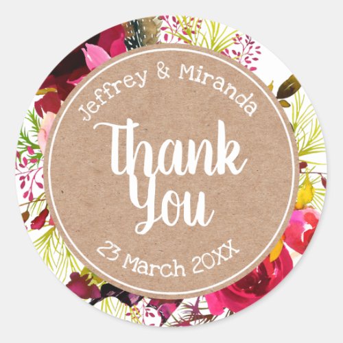 Editable Thank You Spring Bouquet Party Favor Classic Round Sticker