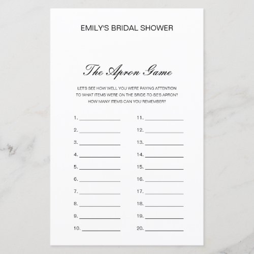 Editable The Apron Game Bridal Shower Game