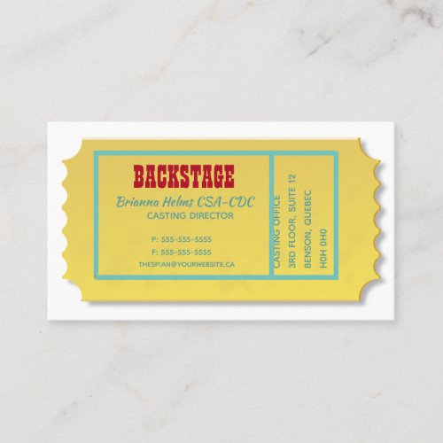 Editable Theater Ticket Show Biz Business Card