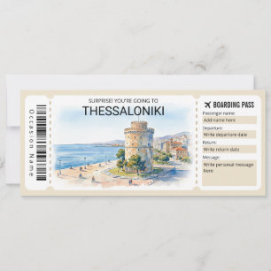 Editable Thessaloniki Trip Boarding Pass Ticket Invitation