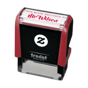 Editable This Book Belongs To Bookplate Script Self-inking Stamp