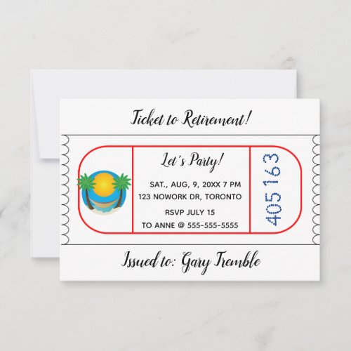 Editable Ticket to Retirement Party Invitation