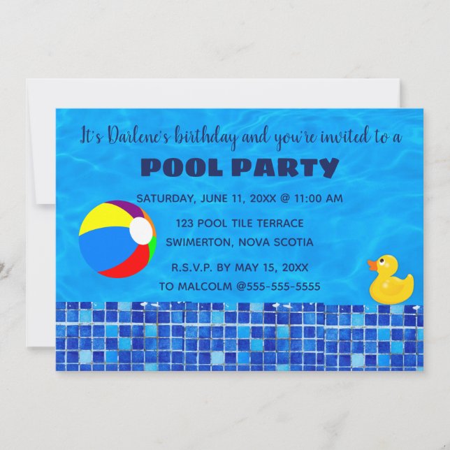 Editable Tiled Pool Party Invitation (Front)