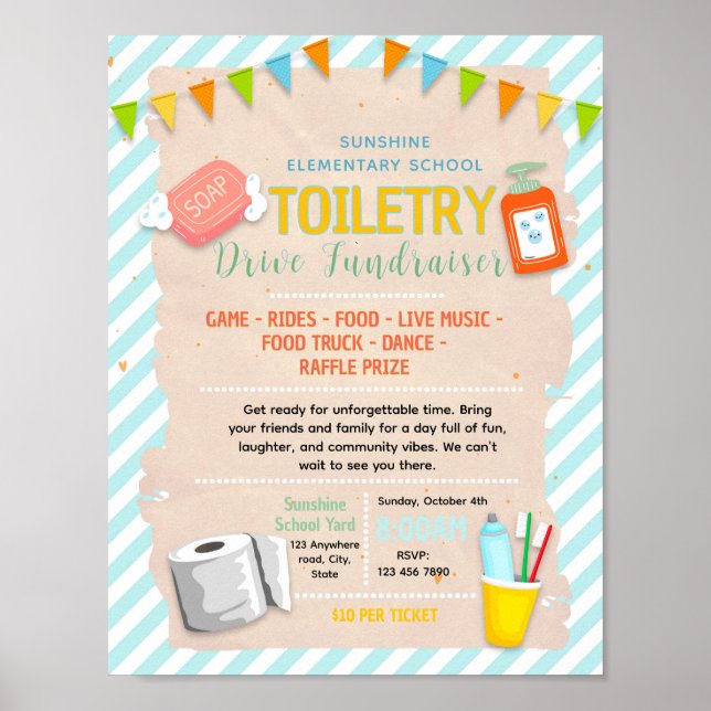 Editable toiletry drive fundraiser flyer poster (Front)