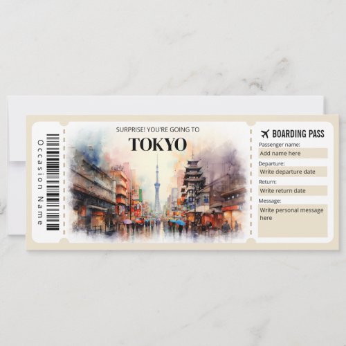 Editable Tokyo Boarding Pass Plane ticket Invitation