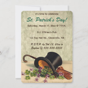 Editable Top Hat Cane and Clover St Patricks Day Invitation