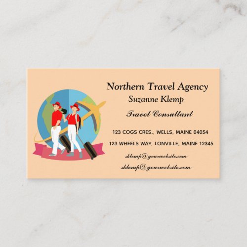 Editable Tourists With Luggage Travel Agent Business Card